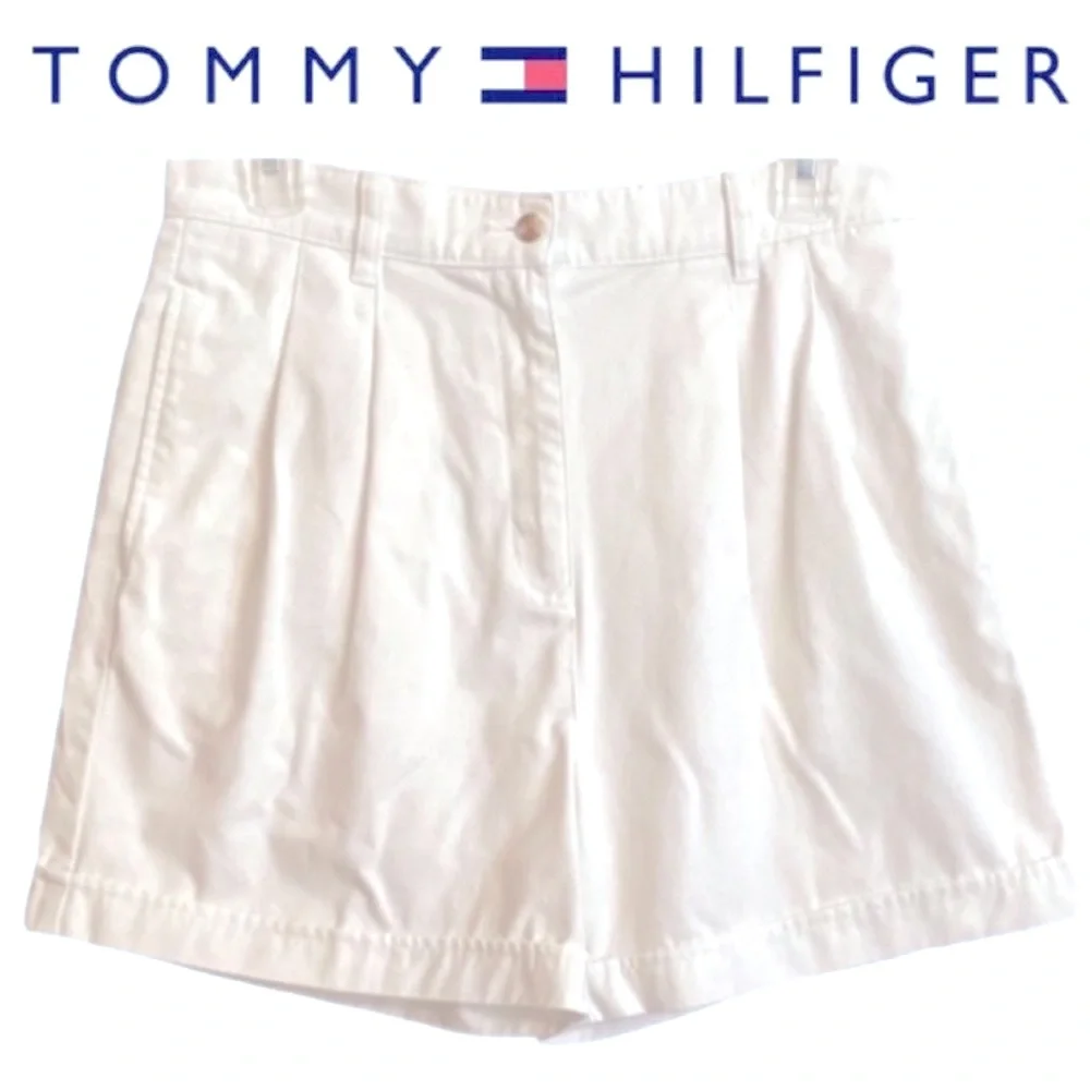 High Waisted Shorts Mom Style Pleated Front White Vintage Tommy Hilfiger Size 10